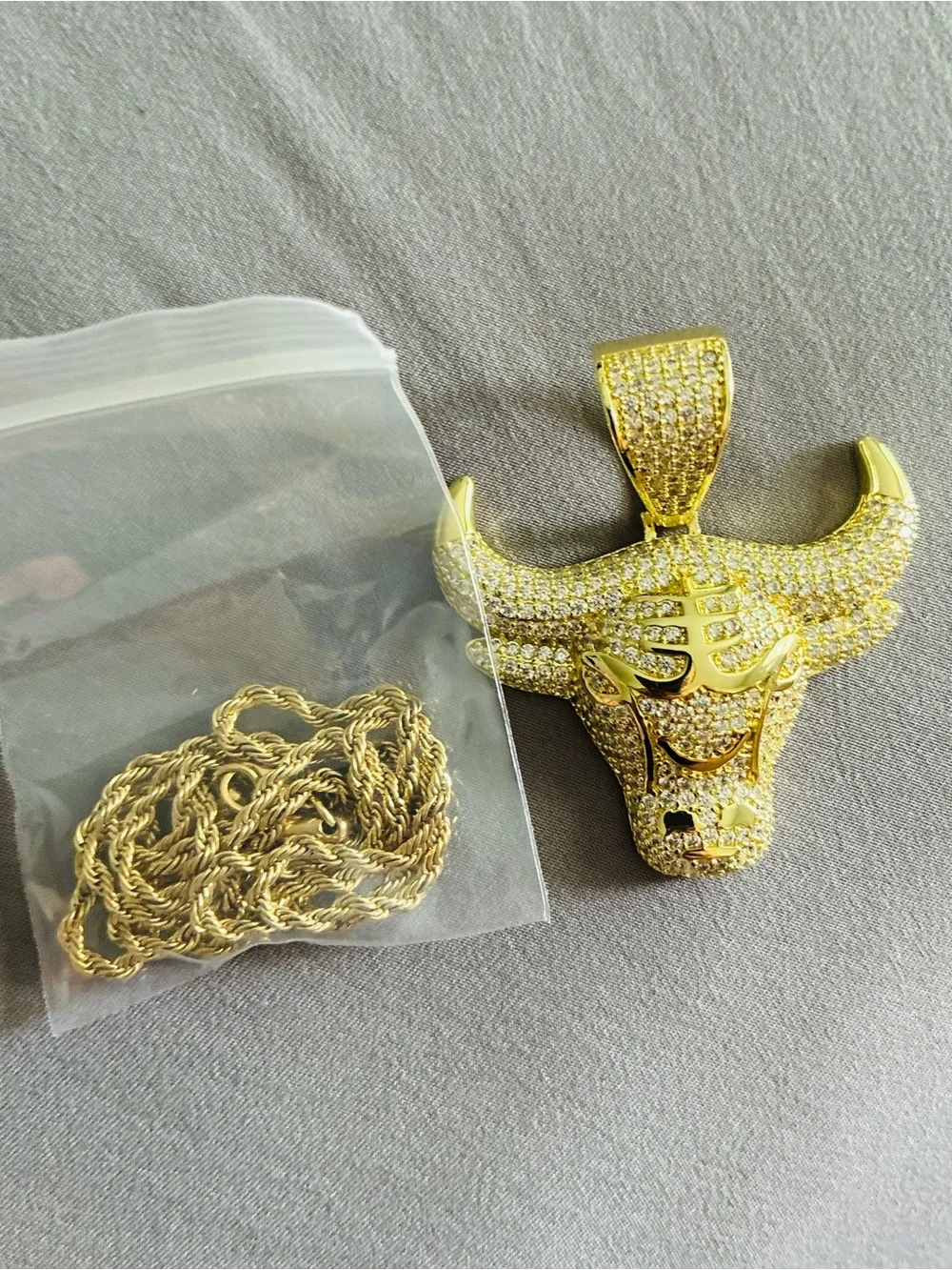 Gold Bull Head Pendant Necklace with Chain